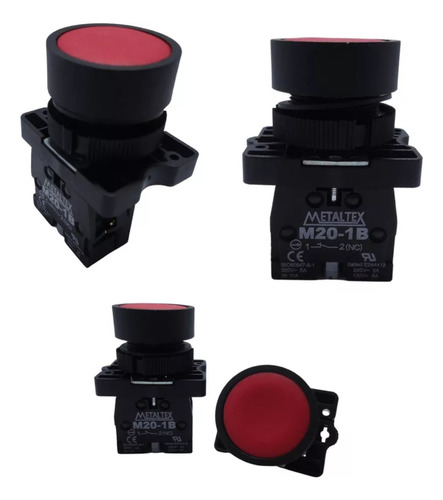 4x Botoeira Caixa Plástica Com Botão De Pulso 22mm Vermelho