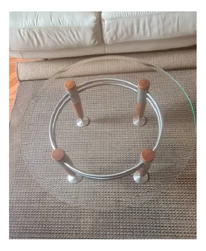 Mesa De Centro De Vidrio Biselado/metal Y Madera (Usado)