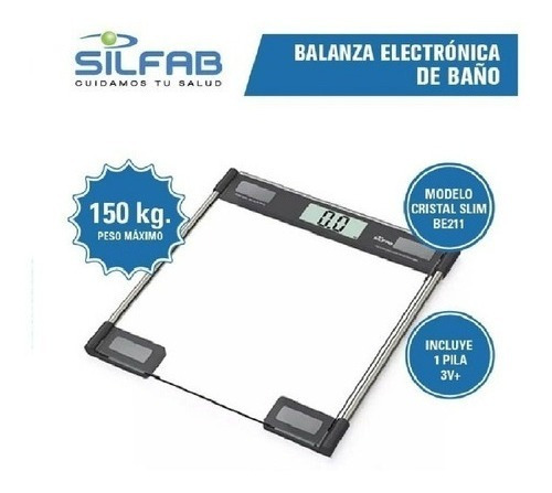 Imagen 3 de 4 de Balanza Digital Silfab Be211 Vidrio Hasta 150 Kg Cuotas S/i