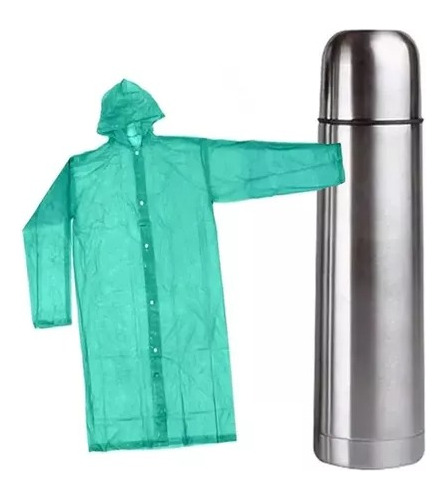 Kit Aventura Lluvia Piloto Capa Impermeable + Termo 1litro