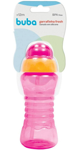 Garrafinha Fresh Rosa 300ml Com Canudo Em Silicone - Buba