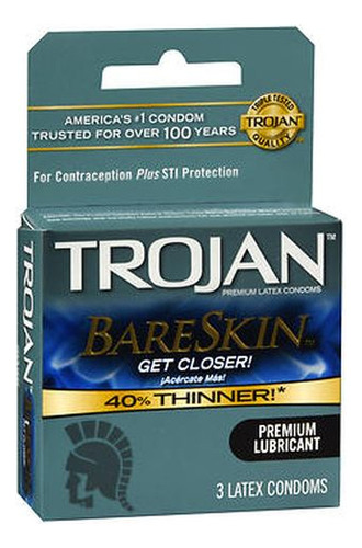 Preservativos Trojan Bareskin De Látex Premium Lubricados, 3