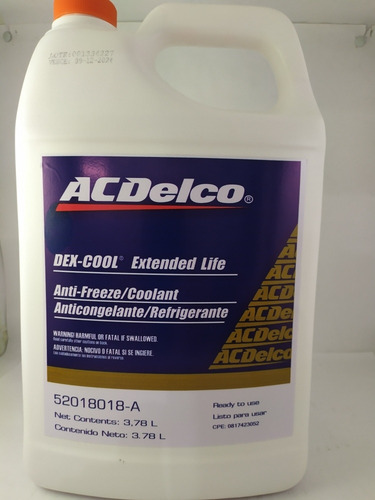 Imagen 4 de 7 de Refrigerante Acdelco Original Naranja 3.78 L