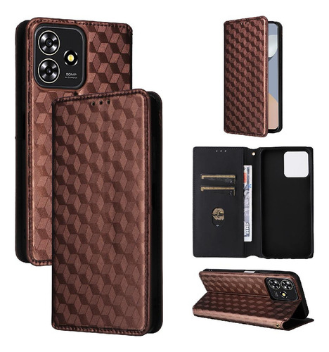 Funda Para Zte Axon 50 Lite Pu Cuero Cierre Magnético 3d