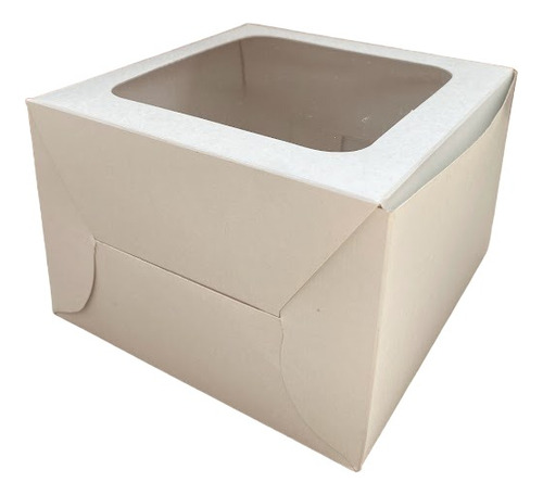 Caja Cartulina Blanca Visor Cuadrado 12x12x7 Mini Torta X 10