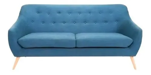 comprar Mueble Sofá Sala Vintage De 3 Cuerpos Color Azul Diseño de la tela Tela terciopelo
