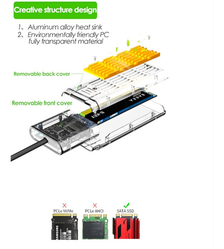 Imagen 2 de 7 de M.2 Adaptador Transpa Ssd A Tipo-c Para Pcie Ngff Sata M / B