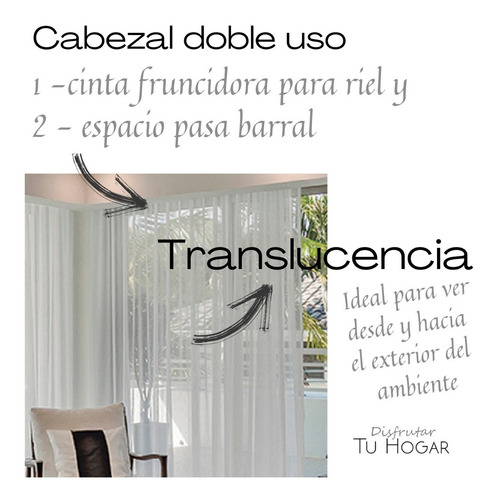 Cortinas Living Tela Voile Doble Ancho Riel Jean Cartier