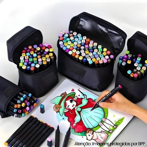 Livro De Colorir 55 Desenhos + 36 Canetinhas Pontas Dupla