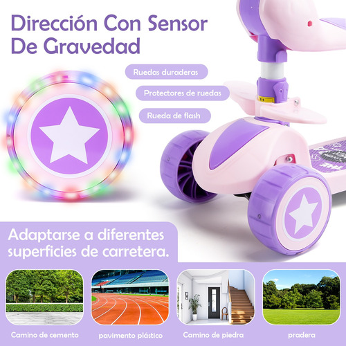 Scooter Plegable Para Niños Ajustable 3 Ruedas Con Asiento