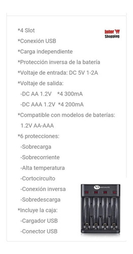 Imagen 2 de 4 de Kit Cargador Pilas Recargables P804+2 Aaa 1100 Full Total