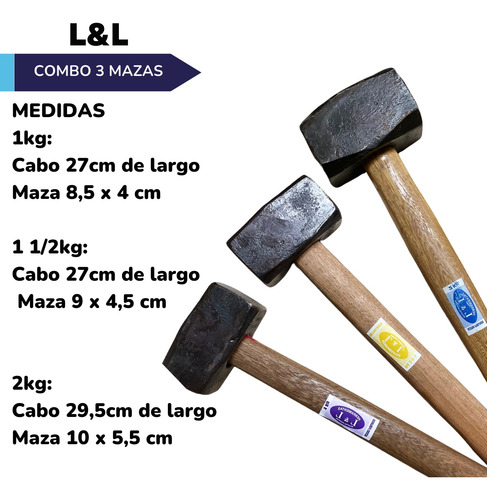 Maza De Albañil Martillo 1kg 1 1/2kg 2kg Con Cabo De Madera