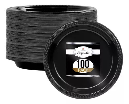 PULOTE 100 platos negros desechables – Platos de plástico negro resistente  de alta calidad – Incluye 50 platos llanos negros de 10.25 pulgadas, 50