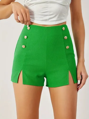 Short De Dama Elegante Con Botones Tiro Alto Abertura