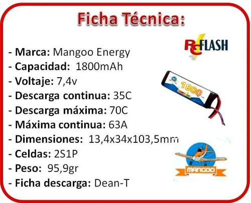 Imagen 3 de 4 de Batería Lipo 7.4v 1800mah 35c Litio Polímero Autos Rc Drones