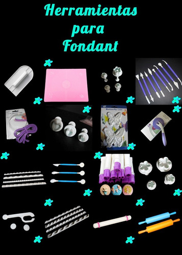 Kit Fondant. Herramientas, Alisador, Estecas, Cortadores