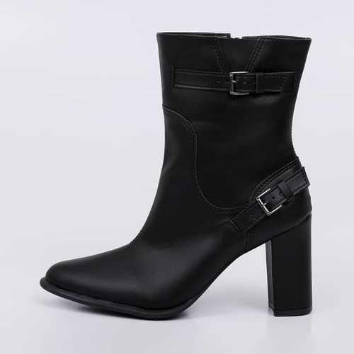 Bota Feminina Vegas Cano Curto Salto Alto Bloco Fivela Notme