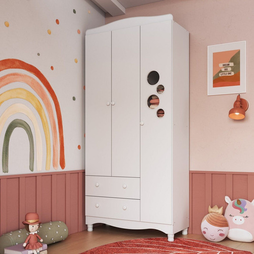 Guarda Roupas Infantil 3 Portas E 2 Gavetas Linha Encanto