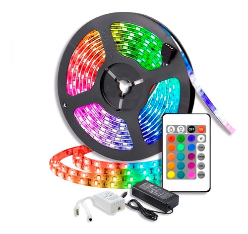 Imagen 1 de 9 de Tira Luces Led Kit Completo Rgb 5050 Control Fuente Colores