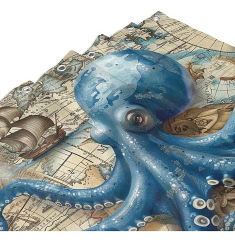 Cortina De Baño De Arte De Pulpo Pirata, Cortina De Baño Dec