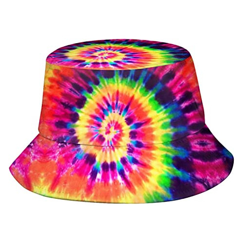 Sombrero Bucket Tie Dye Unisex Arcoíris Para Playa Y Pesca