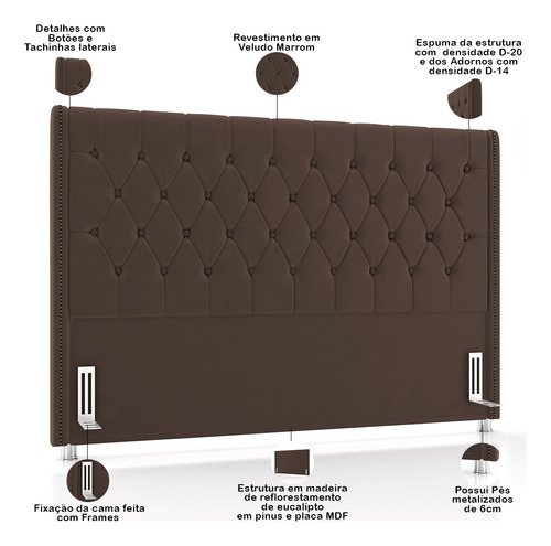 Cabeceira Cama Box Casal 140cm Estofada Frizza Veludo Marrom