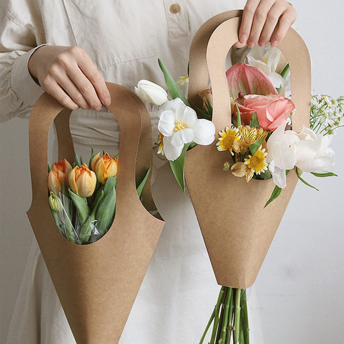 50 Bolsas De Regalo De Flores De Papel Kraft
