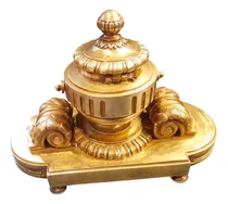 Comprar Antiguo Tintero Escribania Bronce Dorado Al Oro Frances