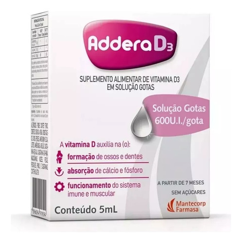 Suplemento Alimentar Addera D3 600ui Gotas 5ml