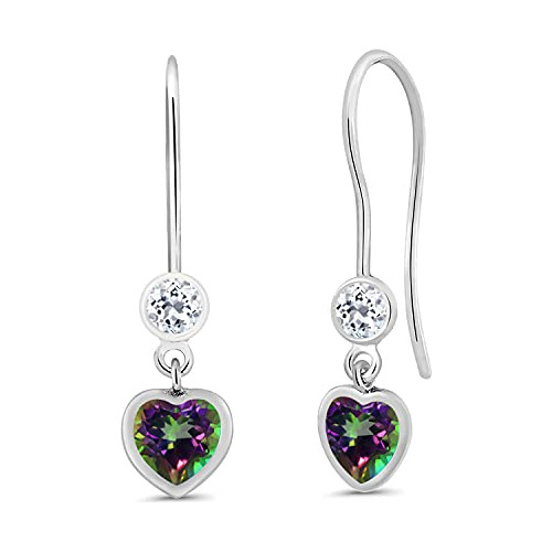 Aretes Colgantes Corazón Mystic Topaz 1.48 Cttw