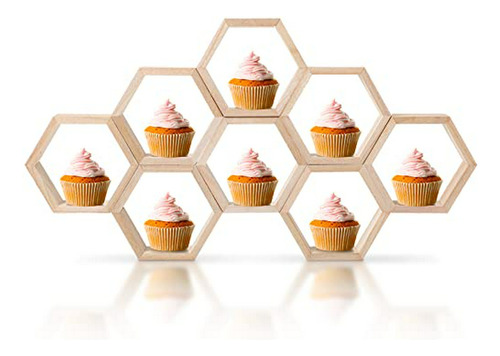 Soporte Cupcakes Mini Madera Hexagonal Baby Shower.