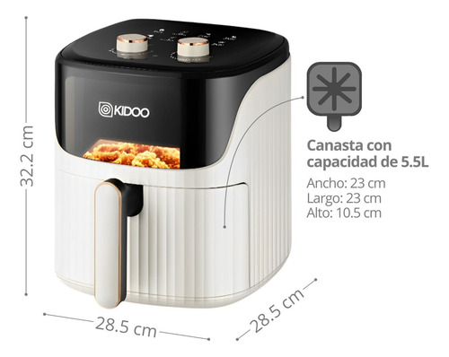 Kidoo AIR010 220V Freidora Sin Aceite Airfryer Saludable 1200w 5.5 Lts