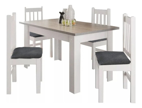 Juego Comedor Mesa + 4 Sillas Tapizadas Madera LG Color Blanco Diseño de la tela de las sillas Rayado