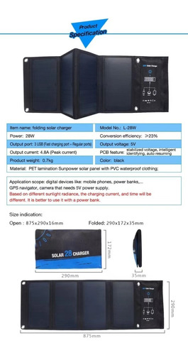 Imagen 3 de 7 de Cargador Solar Portable Celulares iPhone Alta Montaña 28w