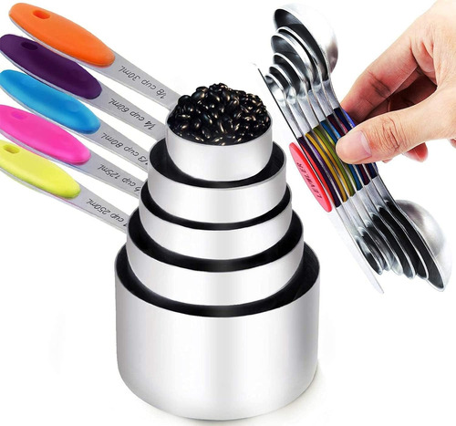 Tazas Y Cucharas Medidoras De Acero Inoxidable, 6 Piezas