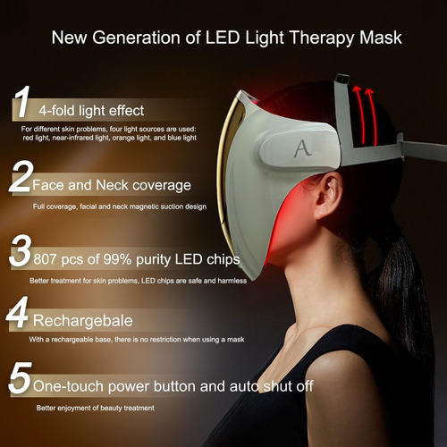 Máscara Facial Led Aphrona Halo Light Therapy Para Acne E Ru