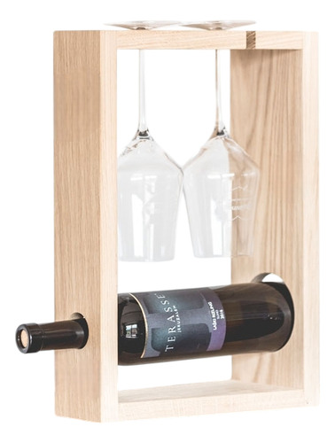 Soporte Para Vinos De Encino, Estante De 1 Botella Y Copas