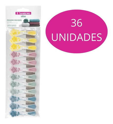 Kit 36 Pregadores De Roupa Flores Plástico Sanremo Cor Sortido