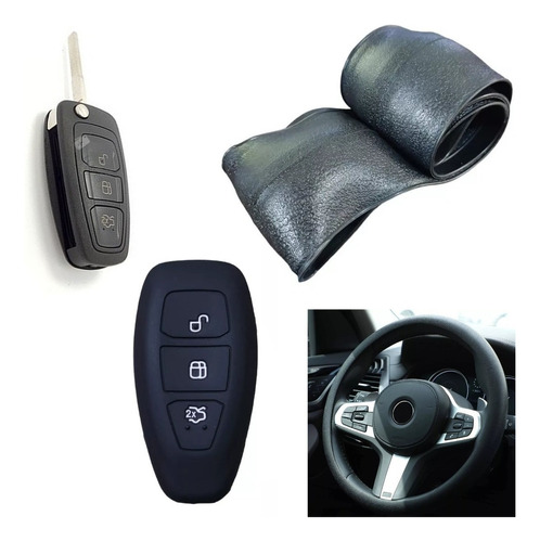 Cubre Volante + Funda Llave Silicona Ford Fiesta Negro