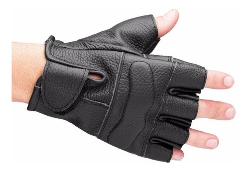 Imagem 4 de 5 de Luva Motociclista Moto Meio Dedo Couro Legitimo Preta Oferta