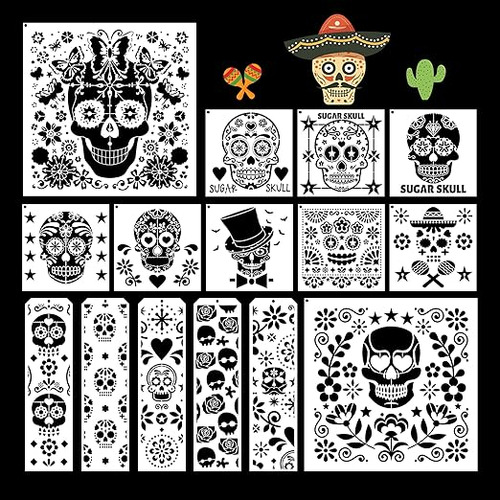 Plantillas Pintura De Calaveras, 15 Piezas Símbolos Tradicio