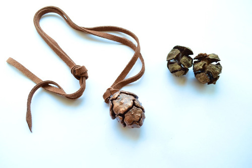 Imagen 4 de 7 de Collar De Piña Natural En Cobre, Tiento De Cuero, Pino, Cod1