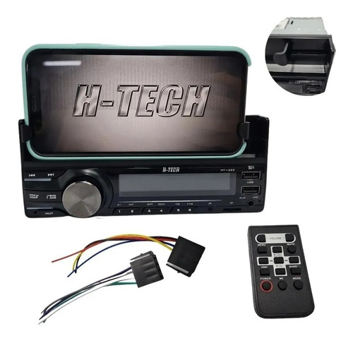 Imagem 4 de 4 de Mp3 Radio Usb Sd Aux Bth Suporte Celular + Controle Ht-1222