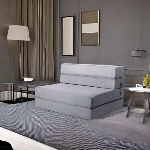 Sofá Cama Matrimonial Plegable, Colchoneta Con Soporte Firmé Color Gris claro