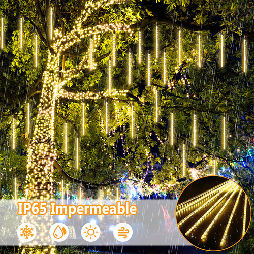 Luzes de decoração de chuva de meteoros, 30 cm, 10 tubos, 240 LED, cor de luz quente