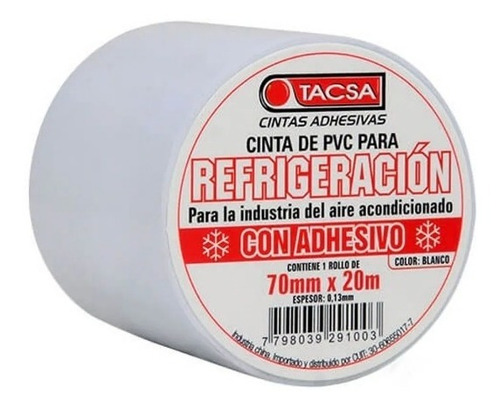 Imagen 1 de 5 de Cinta Tacsa Con Adhesivo Blanco Pvc Refrigeración 70mm X 20m