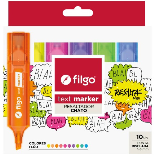 Resaltador Filgo Text Marker Fluo Pack 10 Colores Estuche