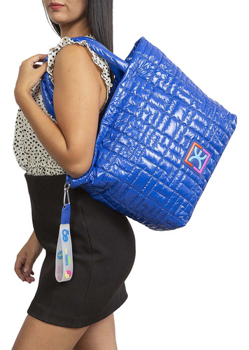 Bolsa Cloe Tote Para Mujer Material Reciclado Asa Removible Color Azul