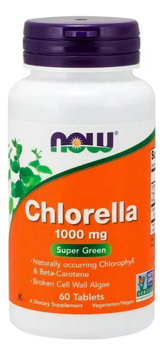 Chlorella 1000 Mg 60 Tabletas Now Sabor Sin Sabor