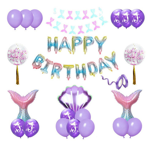 Juego De Globos De Metal Feliz Cumpleaños Tema Sirena